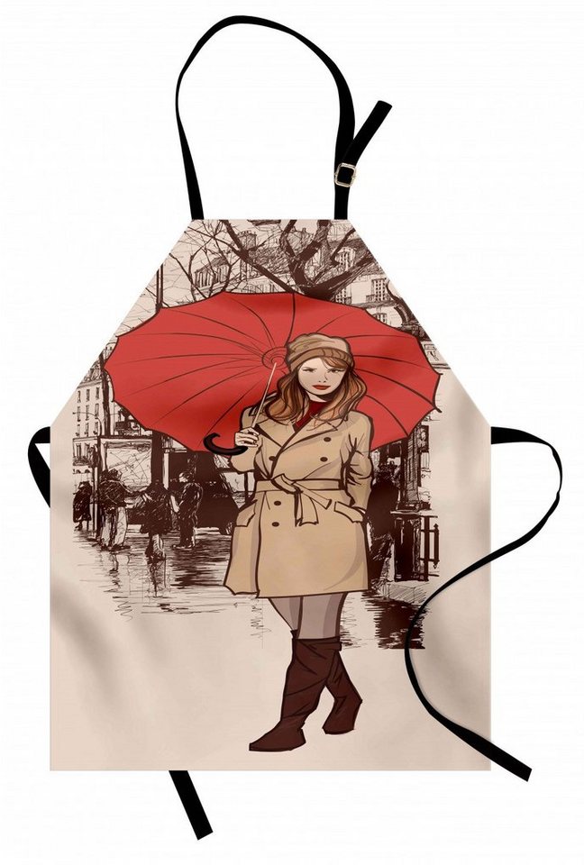 Abakuhaus Kochschürze Höhenverstellbar Klare Farben ohne verblassen, Regenschirm-Mädchen Lady Walking in Paris von Abakuhaus