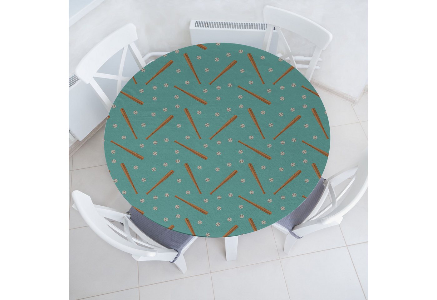 Abakuhaus Tischdecke Rundum-elastische Stofftischdecke, Baseball Schläger und Bälle Muster Abakuhaus Tischdecke Rundum-elastische Stofftischdecke, Baseball Schläger und Bälle Muster von Abakuhaus