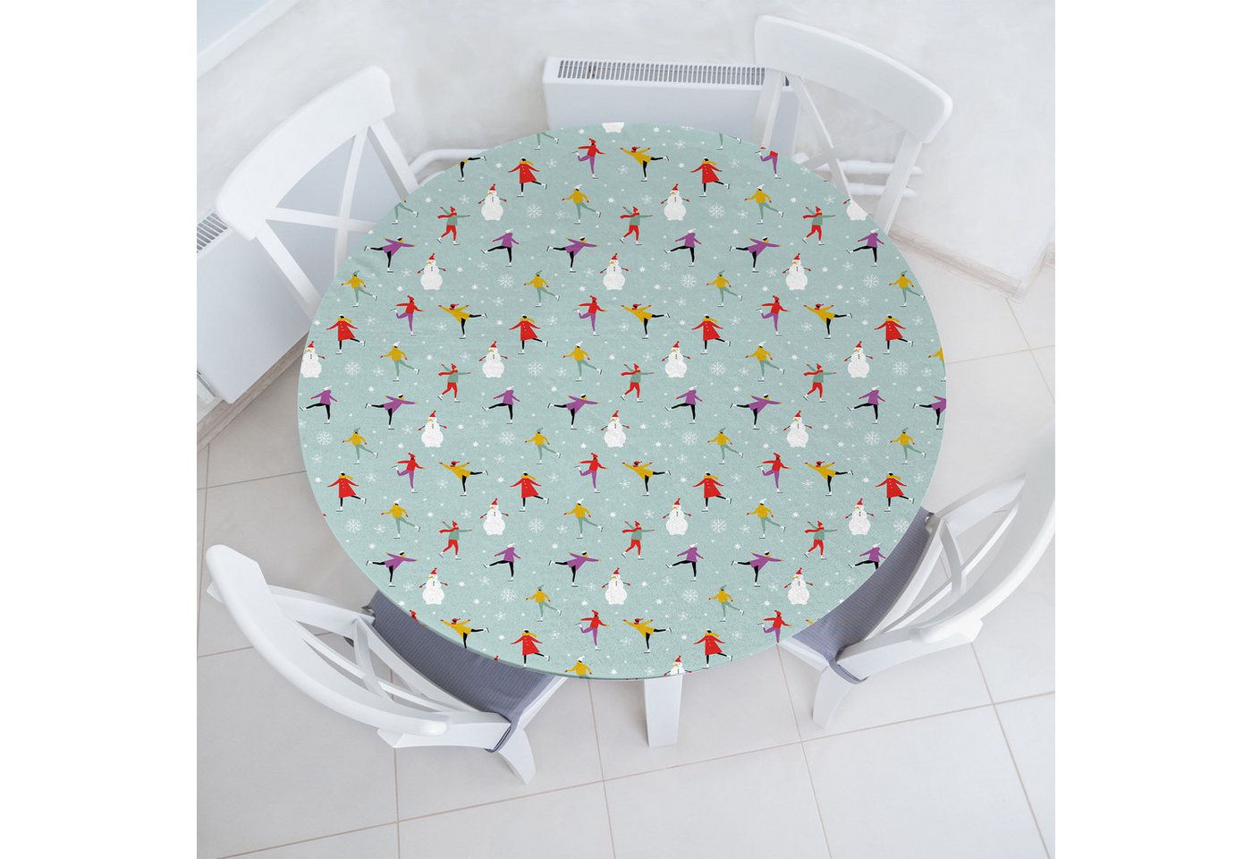 Abakuhaus Tischdecke Rundum-elastische Stofftischdecke, Schlittschuhe Bunte Menschen auf Eis Abakuhaus Tischdecke Rundum-elastische Stofftischdecke, Schlittschuhe Bunte Menschen auf Eis von Abakuhaus