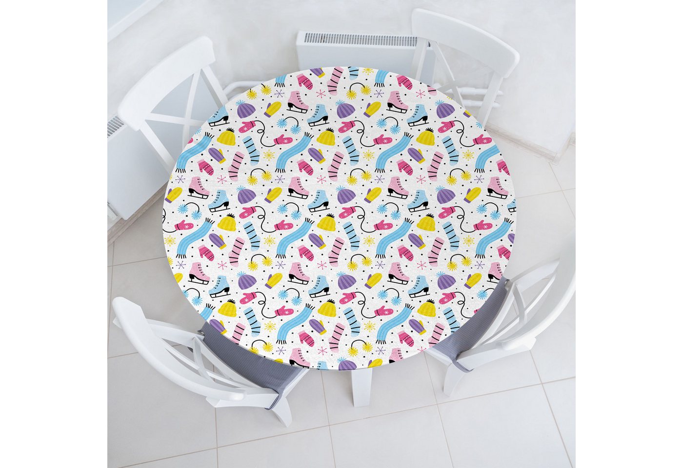 Abakuhaus Tischdecke Rundum-elastische Stofftischdecke, Schlittschuhe Bunte Winter-Kleidung Abakuhaus Tischdecke Rundum-elastische Stofftischdecke, Schlittschuhe Bunte Winter-Kleidung von Abakuhaus