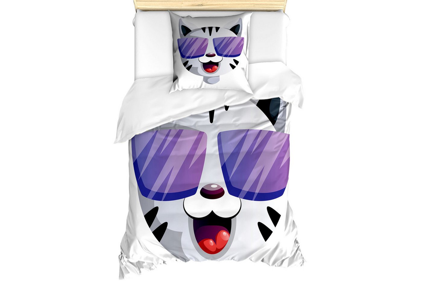 Abakuhaus Bettwäsche Milbensicher Allergiker geeignet mit Kissenbezug, Microfaser, Sonnenbrille Cartoon Kitten Portrait Abakuhaus Bettwäsche Milbensicher Allergiker geeignet mit Kissenbezug, Microfaser, Sonnenbrille Cartoon Kitten Portrait von Abakuhaus