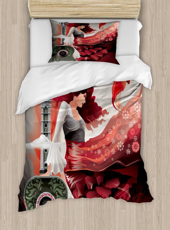 Bettwäsche Top Qualität Weich und Warm 3 Teiligen Bettbezug mit 1 Kissenbezüge, Abakuhaus, Microfaser, Spanisch Flamenco-Tänzer-Lady von Abakuhaus