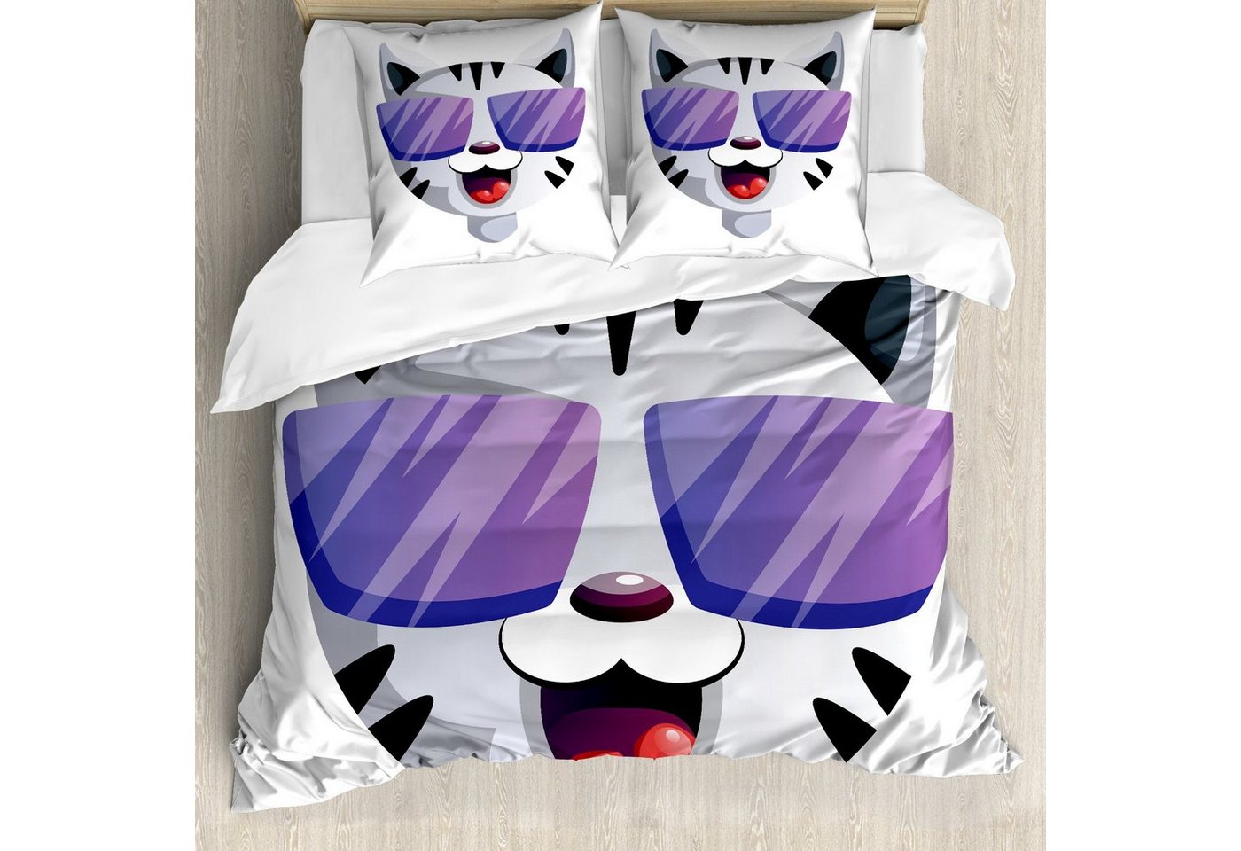 Abakuhaus Bettwäsche weicher Microfaserstoff Allergiker geeignet, kein Verblassen, Microfaser, Sonnenbrille Cartoon Kitten Portrait von Abakuhaus