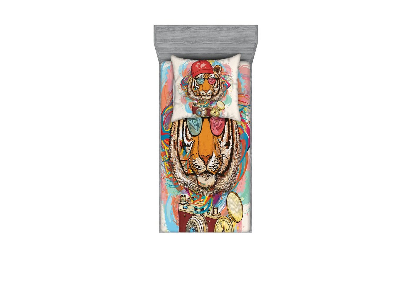 Abakuhaus Bettwäsche bedrucktes 2-teiliges Bettwäscheset, Microfaser, Tiger Hipster Tiger Sonnenbrille Abakuhaus Bettwäsche bedrucktes 2-teiliges Bettwäscheset, Microfaser, Tiger Hipster Tiger Sonnenbrille von Abakuhaus