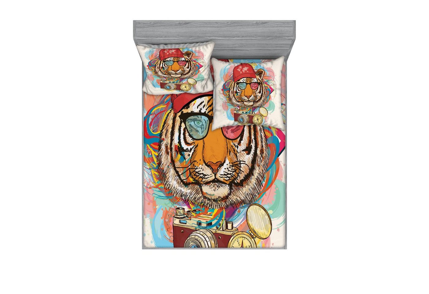 Abakuhaus Bettwäsche bedrucktes 3-teiliges Bettwäscheset, Microfaser, Tiger Hipster Tiger Sonnenbrille Abakuhaus Bettwäsche bedrucktes 3-teiliges Bettwäscheset, Microfaser, Tiger Hipster Tiger Sonnenbrille von Abakuhaus