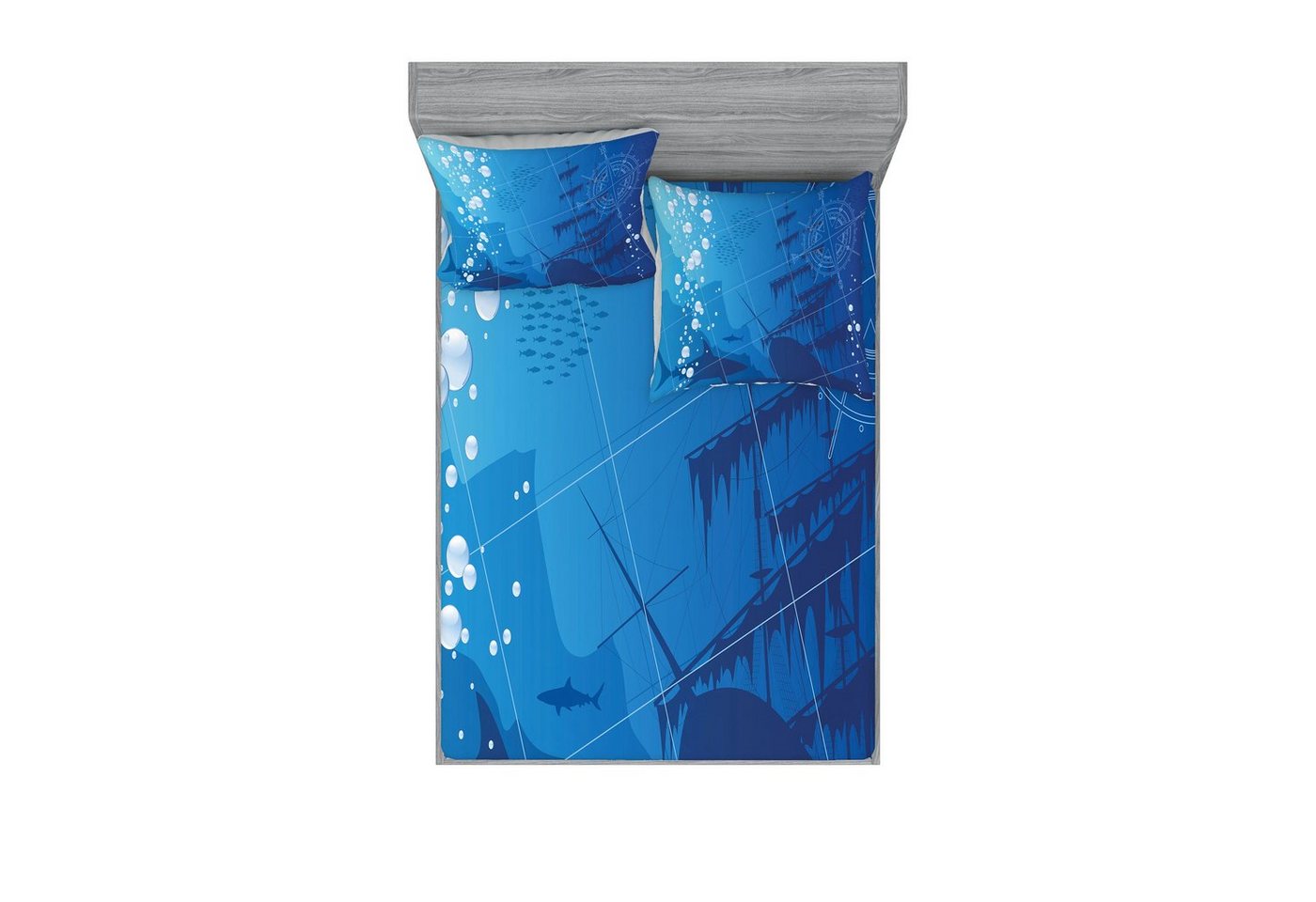 Abakuhaus Bettwäsche bedrucktes 3-teiliges Bettwäscheset, Microfaser, Unterwasser- Haie Schiffskompass Abakuhaus Bettwäsche bedrucktes 3-teiliges Bettwäscheset, Microfaser, Unterwasser- Haie Schiffskompass von Abakuhaus
