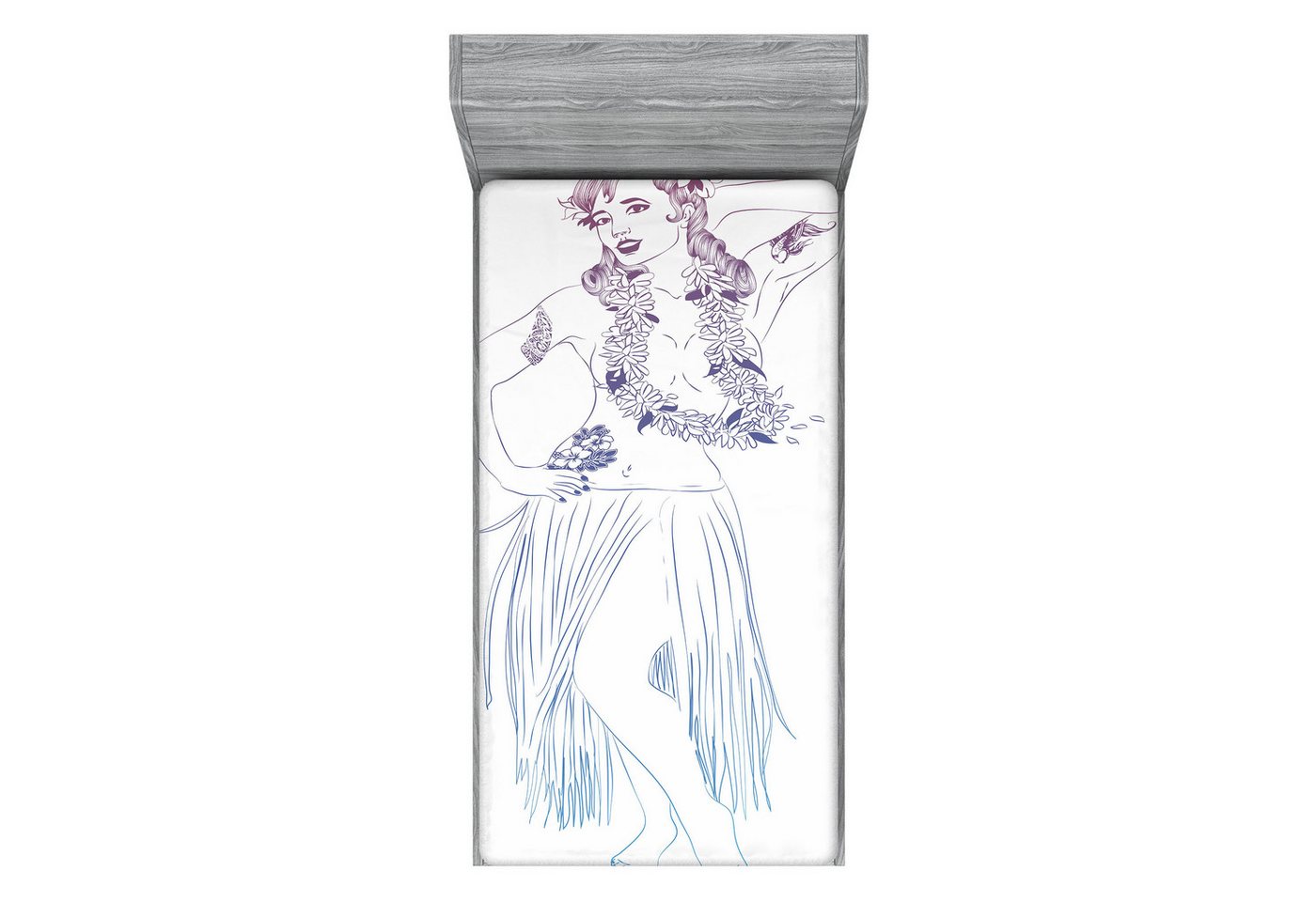 Abakuhaus Spannbettlaken Soft Dekorativer Stoff Bettwäsche Rund-um Elastischer Gummizug, Hula Mädchen Retro Dancer in einem Kleid Abakuhaus Spannbettlaken Soft Dekorativer Stoff Bettwäsche Rund-um Elastischer Gummizug, Hula Mädchen Retro Dancer in einem Kleid von Abakuhaus