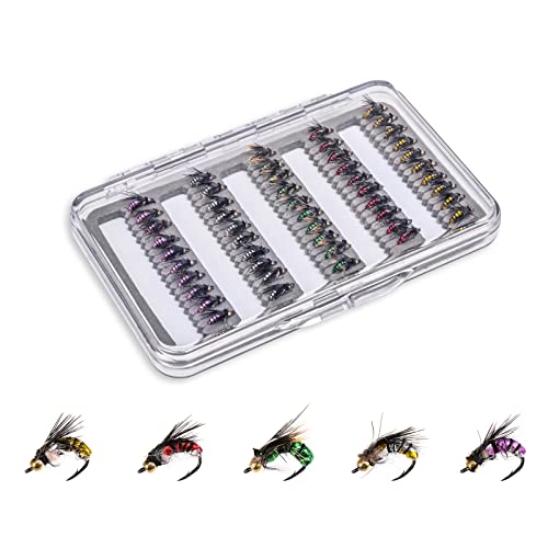 Abcsweet 50 Teile/Satz Fliegenfischen Lockt Bass Lachs Forelle Fliegen Angelgerät Trocken/Nass Angeln Feder Köder Fliegenfischen Fliegen Kits von Abcsweet