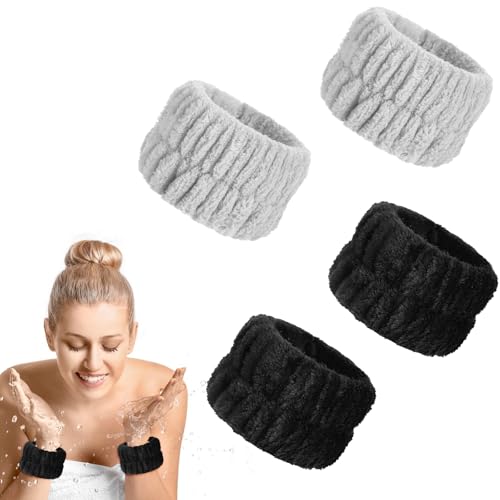 2 Paar Gesichtswasch-Armband, Spa-Handgelenk-Handtuch-Waschband, Damen-Gesichtswasch-Armband, hält Flüssigkeiten fern vom Verschütten der Arme für Frauen und Mädchen (schwarz und grau) von Abeillo