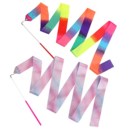 Abeillo Tanzband, 2 Stück 2m Tanzbänder mit Stab, Glitter Pink und Gradient Multi-Colored Tanzbänder, Gymnastikband mit Stab für Kinder Erwachsene Künstlerische/Tanzt/Gymnastik/Training Abeillo Tanzband, 2 Stück 2m Tanzbänder mit Stab, Glitter Pink und Gradient Multi-Colored Tanzbänder, Gymnastikband mit Stab für Kinder Erwachsene Künstlerische/Tanzt/Gymnastik/Training von Abeillo