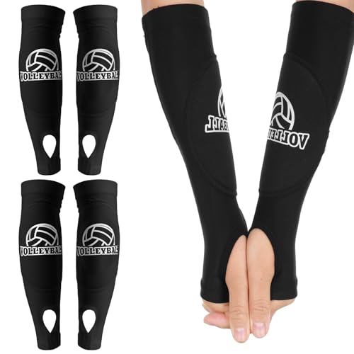 Abeillo Volleyball-Armstulpen mit Schutz-Schaumstoff-Pads und Daumenloch, gepolsterte Volleyballärmel für Jugendliche, Mädchen, Schwarz, 2 Paar von Abeillo