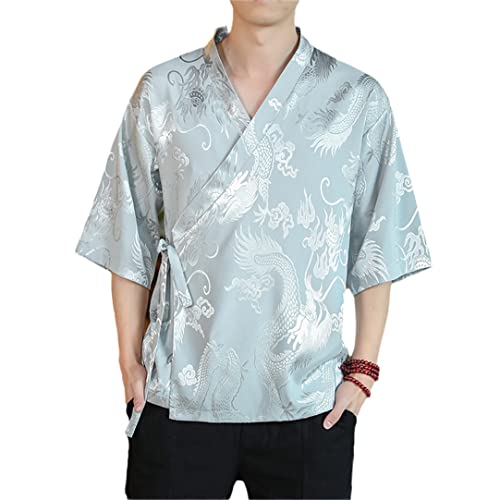 Abigprofit Mittlerer Ärmel Chinesischer Druck Neuartige Strickjacke im Tang-Stil Stehkragen Großes Eisseiden-T-Shirt für Männer Silver L Abigprofit Mittlerer Ärmel Chinesischer Druck Neuartige Strickjacke im Tang-Stil Stehkragen Großes Eisseiden-T-Shirt für Männer Silver L von Abigprofit
