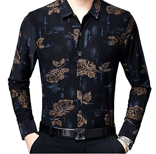 Herren Blumen Hemden Langarm Samt Shirts Seide Rose Gedruckt Retro Fleece Warme Kleid Hemden Blue M 50 to 60 Kg von Abigprofit