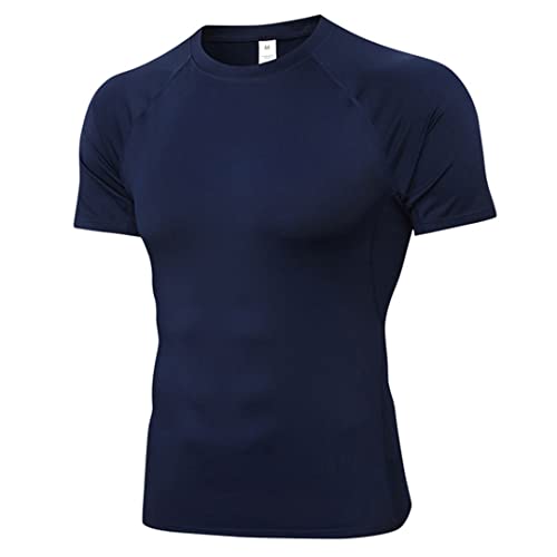 Herren Langarm Fitness Compression Shirt Bodybuilding Layer Navy Blue-Short S von Abigprofit