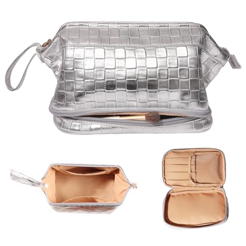 Abiudeng Kosmetiktasche Kulturtasche Kulturbeutel-Damen Schminktasche Groß Wasserdicht Make up Organizer Tasche Reisen Kosmetiktasche mit Pinselfach Make up Tasche Klein für Frauen-C-Silber Abiudeng Kosmetiktasche Kulturtasche Kulturbeutel-Damen Schminktasche Groß Wasserdicht Make up Organizer Tasche Reisen Kosmetiktasche mit Pinselfach Make up Tasche Klein für Frauen-C-Silber von Abiudeng