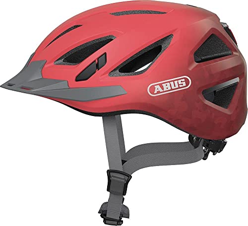 ABUS Stadthelm Urban-I 3.0 - Fahrradhelm mit Rücklicht, Schirm und Magnetverschluss - für Damen und Herren - Koralle, Größe L (56-61 cm), Rot (living coral) von ABUS