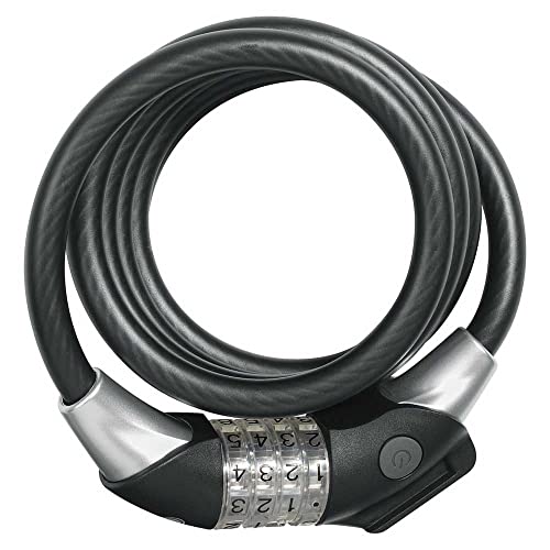 ABUS Spiralkabelschloss Raydo Pro 1450/185 + TexKF-Halterung - Zahlenschloss mit beleuchteten LED-Zahlenwalzen - ABUS-Sicherheitslevel 4-185 cm, Schwarz von ABUS