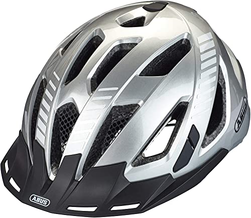 ABUS Stadthelm Urban-I 3.0 - Fahrradhelm mit Rücklicht, Schirm und Magnetverschluss - für Damen und Herren - Silber, Größe XL von ABUS