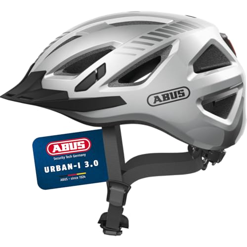 ABUS Stadthelm Urban-I 3.0 - Fahrradhelm mit Rücklicht, Schirm und Magnetverschluss - für Damen und Herren - Silber, Größe S ABUS Stadthelm Urban-I 3.0 - Fahrradhelm mit Rücklicht, Schirm und Magnetverschluss - für Damen und Herren - Silber, Größe S von ABUS