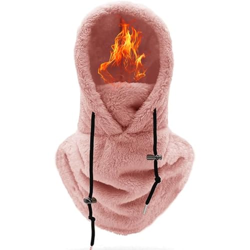 Accrue Skimaske mit Sherpa-Kapuze,Plüsch Sturmhaube Mütze Damen/Herren, Winter Thermo Skimaske,Verstellbar Winddichte Warme Kapuzenschal für Radfahren (Pink) von Accrue