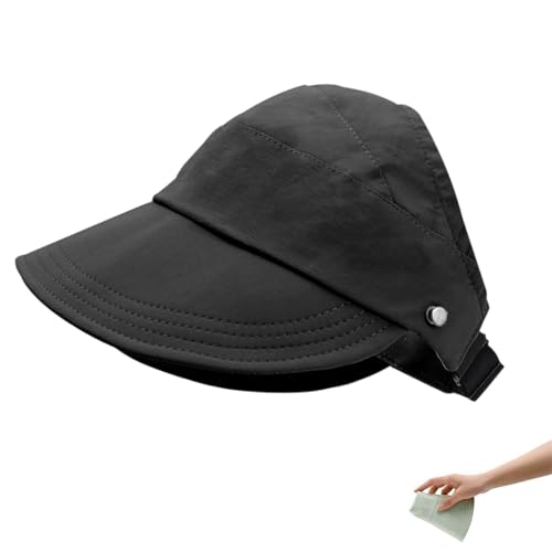 Accrue Sonnenhut mit Hohlem Oberteil und UV-Schutz für den Außenbereich,Breite Krempe Kappe Damen Faltbar Pferdeschwanz,Atmungsaktiv Schlapphut (One Size,Black) von Accrue