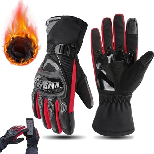 Thermo Grip Motorcycle Gloves,Touchscreen Motorbike Gloves Women Mens,Warm Windproof Waterproof Anti-Slip Insulated Weatherproof Motorcycle Gloves (Red,Large) von Accrue