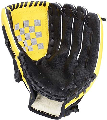 Acidea Baseball Handschuhe aus PU-Leder Baseball Glove Batting Handschuhe mit Einem Ball Softball Handschuhe für Kinder Erwachsene, 10.5", Gelb von Acidea