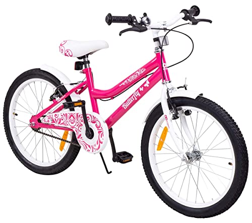 Actionbikes Kinderfahrrad Butterfly 20 Zoll - Kinder Fahrrad für Mädchen - Von 6-9 Jahren - V-Brake Bremse - Freilauf - Kettenschutz - Fahrräder - Laufrad - Kinderrad (Pink/Weiß) von Actionbikes Motors