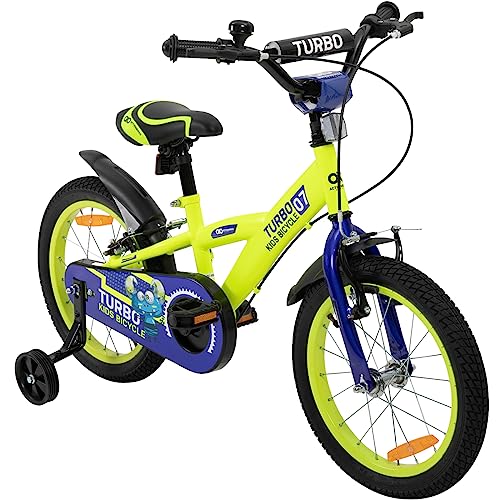 Actionbikes Kinderfahrrad Turbo - 16 Zoll - V-Brake Bremsen - Freilauf - Kettenschutz - Stützräder - Luftbereifung - Kinder Fahrrad - Laufrad - Lenkerschutz - Von 4-7 Jahren (Turbo 16 Zoll) von Actionbikes Motors