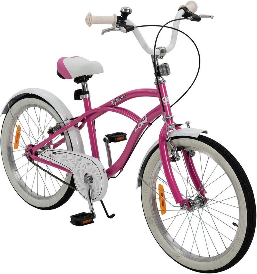 Actionbikes Motors Kinderfahrrad Kinder Fahrrad Cruiser 20 Zoll - ab 6 Jahre, 1 Gang, ohne Schaltung, (Reflektoren, Katzenaugen, Antirutschprofil, Klingel, Kettenschutz, 1-tlg., Trapez-Rahmen, V-Brake-Bremsen, max. Zuladung 40 kg), höhenverstellbares Bike Jungen Mädchen Kinderrad ab 115 cm rosa Actionbikes Motors Kinderfahrrad Kinder Fahrrad Cruiser 20 Zoll - ab 6 Jahre, 1 Gang, ohne Schaltung, (Reflektoren, Katzenaugen, Antirutschprofil, Klingel, Kettenschutz, 1-tlg., Trapez-Rahmen, V-Brake-Bremsen, max. Zuladung 40 kg), höhenverstellbares Bike Jungen Mädchen Kinderrad ab 115 cm rosa von Actionbikes Motors
