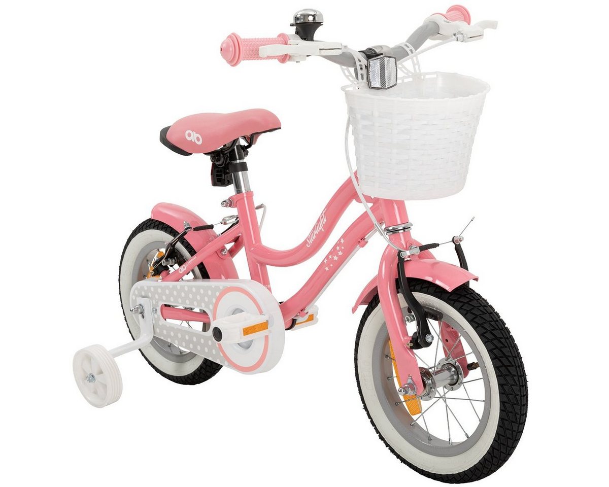 Actionbikes Motors Kinderfahrrad Mädchen Kinder Fahrrad Starlight inkl. Fahrradkorb - rosa weiß, 1 Gang, ohne Schaltung, (12 Zoll, ab 95 cm Körpergröße, max. Zuladung 35 kg, Stützräder, Klingel, Katzenaugen, Reflektoren, Antirutschgriffe, 1-tlg., V-Brake-Bremse, Luftbereifung, Schutzbleche, pastellrosa), höhenverstellbares Bike Mädchen Rad Kinderrad ab 2 Jahre von Actionbikes Motors