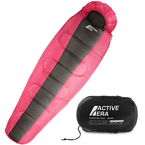 Active Era Mumienschlafsack – Schlafsack Winter und Sommer, -10°C bis 10°C - Wasserabweisend und Windschutz - Ultraleicht - Outdoor Campen - Kleines Packmaß - Pink von Active Era