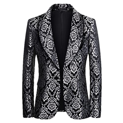 Adhdyuud Herren-Blazer, Jacquard, Barock, Blumenmuster, Schalkragen, Ein-Knopf-Anzug, Jacke, Hochzeit, Party, Smoking Adhdyuud Herren-Blazer, Jacquard, Barock, Blumenmuster, Schalkragen, Ein-Knopf-Anzug, Jacke, Hochzeit, Party, Smoking von Adhdyuud
