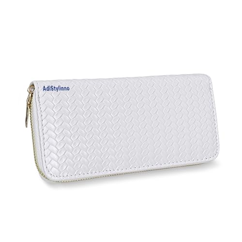 AdiStylinno Damen-Geldbörse, PU-Leder, gewebt, Kartenhalter, große Kapazität, Clutch, Geldbörse mit Ausweisfenster und Reißverschlussfach, Weiss/opulenter Garten, 19 x 9.5 x 2.5 cm/7.48 x 3.74 x 0.98 von AdiStylinno