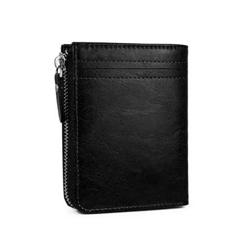 AdiStylinno Geldbörse Herren, Soft PU Leder Slim Wallet mit Münzfach, Minimalistische Portmonee Bifold Portemonnaie Herren Geldbeutel mit ID Fenster Reißverschluss Mehrere Kartenfächer (Schwarz) von AdiStylinno