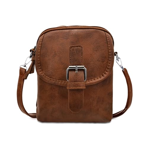 AdiStylinno Handy Umhängetasche Damen, Weiches Leder großer Kapazität Crossbody Bag mit Magnetschnalle Reißverschluss, Damen Handytasche mit verstellbarem Riemen und Ohrhörer Löcher (Braun) von AdiStylinno