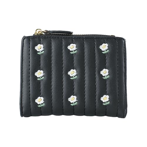 AdiStylinno Kleine Geldbörse für Damen, niedlicher Blumendruck, Ledergeldbörse, modisch, Bifold Kartenhalter, Geldbörse mit Reißverschluss, Münzfach, Schwarz, Modern von AdiStylinno