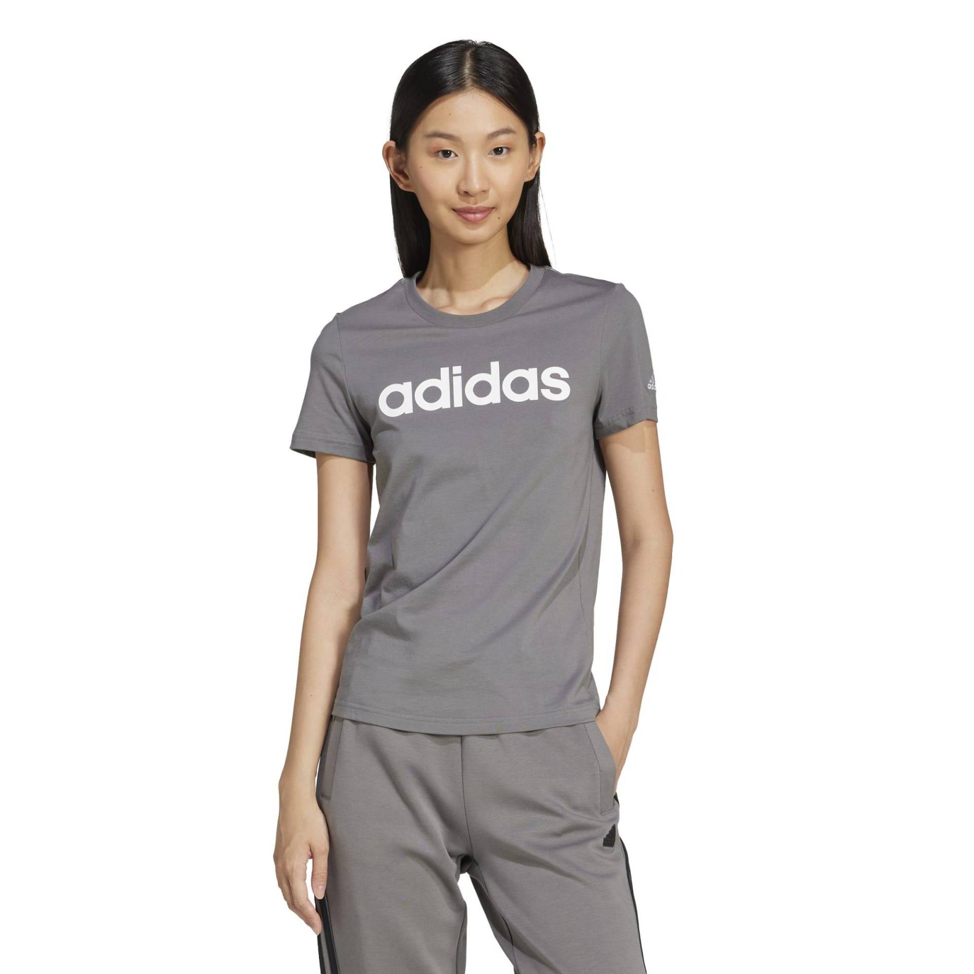 ADIDAS T-Shirt Damen Logo-Print - dunkelgrau von Adidas