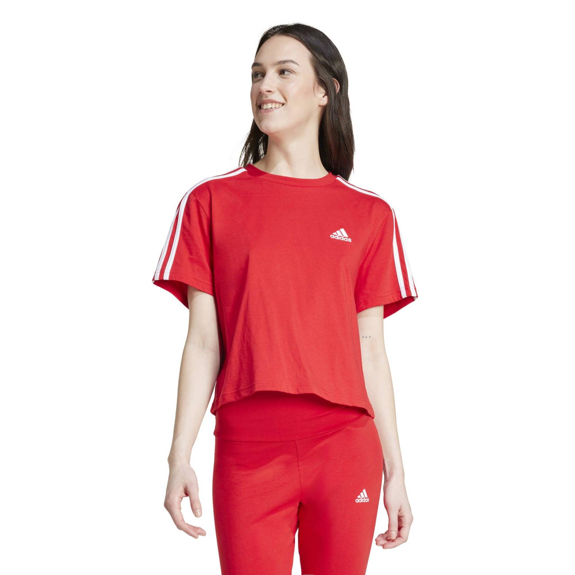 ADIDAS T-Shirt Damen kurz 3 Streifen ‒ rot von Adidas