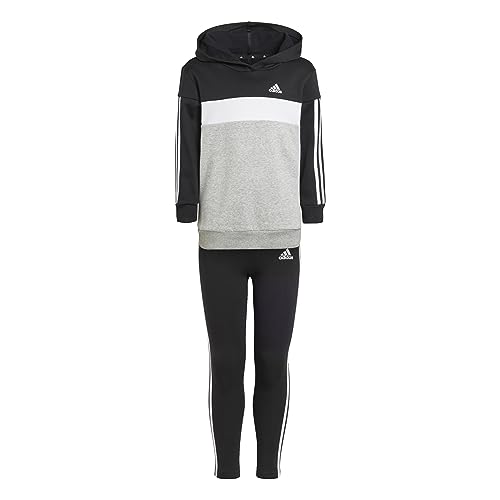 ADIDAS IJ6327 LG 3S TIB FL TS Tracksuit Girl's Top:black/white/medium grey heather Bottom:BLACK/WHITE Größe 6-7A von adidas