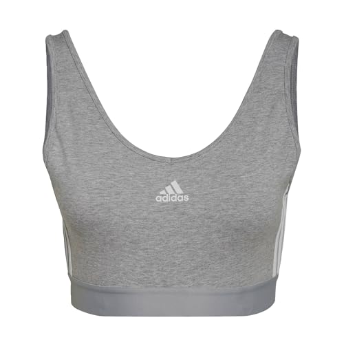 adidas Damen Essentials 3-Stripes Crop Top with Removable Pads, Medium Grey Heather/White, M adidas Damen Essentials 3-Stripes Crop Top with Removable Pads, Medium Grey Heather/White, M von adidas