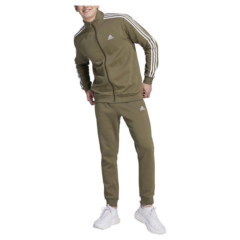 Adidas Basic 3 Stripes Fleece Tracksuit Grün L / Regular Mann von Adidas