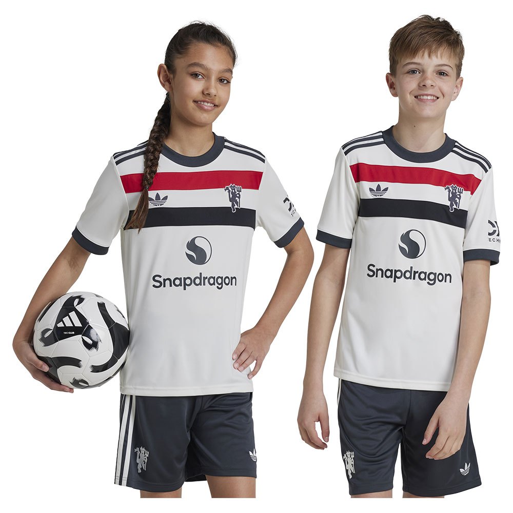 Adidas Manchester United 24/25 3 Stripes Junior Short Sleeve T-shirt Weiß 11-12 Years von Adidas