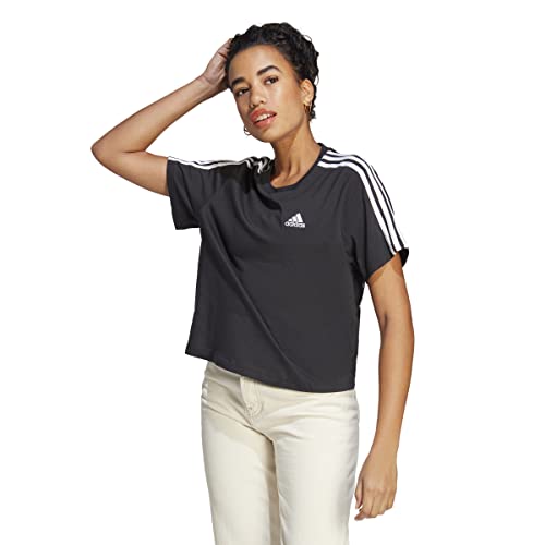 adidas Damen T-Shirt (Short Sleeve) W 3S Cr Top, Black/White, HR4913, L von adidas