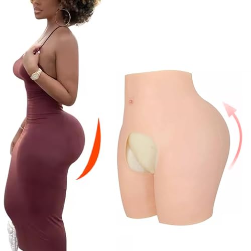 Adima Crossdresser Silikon Hosen Offener Schritt Gefälschter Gesäß Enhancer Höschen Hüftlift Po Shaper Control Panty für Frauen,Elfenbein,1.2cm Thickening von Adima