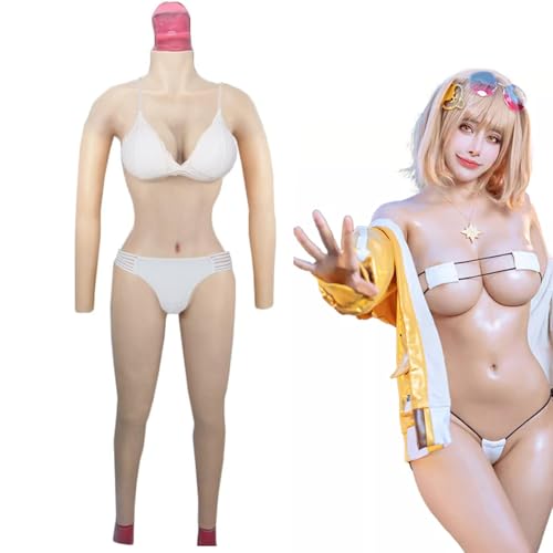 Adima Crossdressing Silikon Brustpanzer Bodysuit F Cup Brust von Mann zu Frau Gefälschte Vagina Unterwäsche für Transgender,Elfenbein,Silicone von Adima