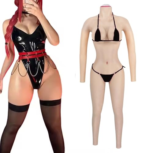 Adima Ganzkörper Silikon Bodysuit Knöchellänge steckbare gefälschte Vagina Hose Realistische Brustplatte für Crossdresser,Elfenbein,One Size von Adima