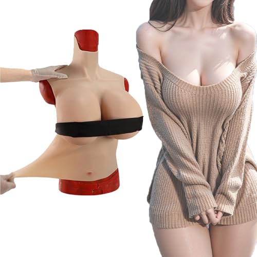 Adima Halbkörper K Körbchen Hoher Kragen Gefälschte Brüste Riesige Silikonbrustformen Enhancer Titten für Crossdressing Bekleidung Mastektomie,Braun,Silicone von Adima