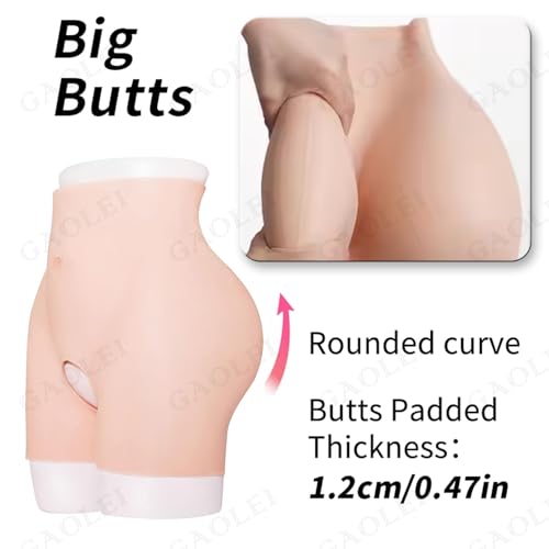 Adima Realistische Silikon-Po-Verbesserung Höschen mit offenem Schritt Hüften Body Shaper gepolsterte Push-up-Shorts für Drag Queens,Braun,1.2CM von Adima