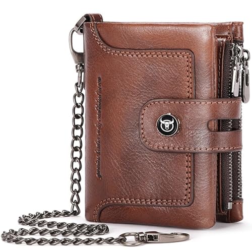 AdirMi Echtes Leder Geldbörse Herren mit Kette und RFID Schutz Slim-Wallet Mini Geldbeutel - mit 12 Kartenfächern Vintage Hochwertiger Geldbeutel,Coffee von AdirMi